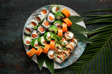 gourmet sushi on the dark background