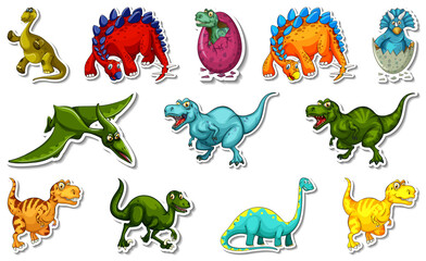 Sticker set with different types of dinosaurs cartoon characters © GraphicsRF