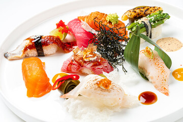 gourmet sushi on the whtie