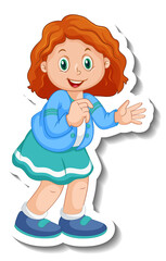 Sticker template with a girl in standing pose isolated
