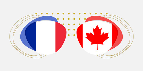 France and Canada flags. Canadian and French national symbols with abstract background and geometric shapes. Vector illustration.