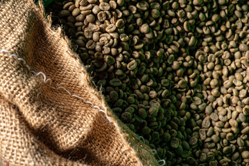 green unroasted coffee beans closeup