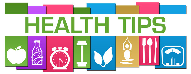 Health Tips Colorful Stripes Health Symbols Text Horizontal 