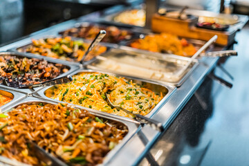 Asian food sold in a shopping mall food court