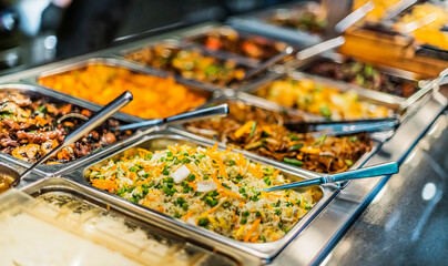 Asian food sold in a shopping mall food court