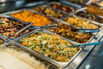 Asian food sold in a shopping mall food court