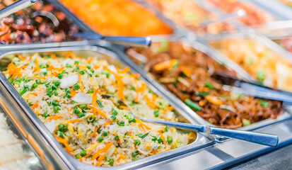 Asian food sold in a shopping mall food court