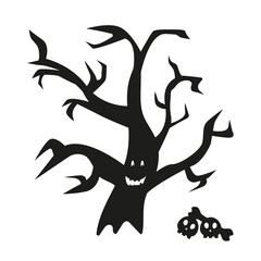 vector black halloween tree with skulls on a white background
