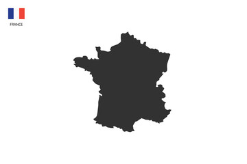 France black shadow map vector on white background and country flag icon left corner.