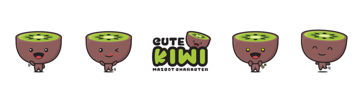 cute kiwi mascot, with different facial expressions and poses