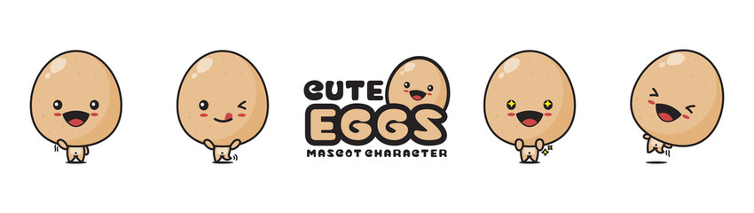 Fototapeta premium cute egg mascot, with different facial expressions and poses