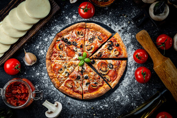 pizza-ingredients-dark-background-round-cutting-board-pepperoni-mozzarella-tomatoes-olives-mushrooms-flour-are-different-products-making-pizza-pasta