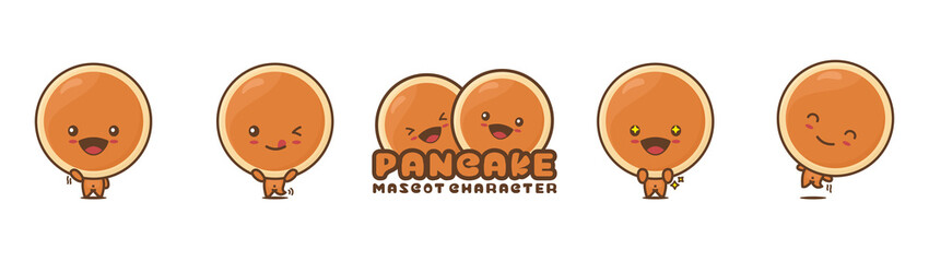 cute pancake mascot, with different facial expressions and poses - obrazy, fototapety, plakaty