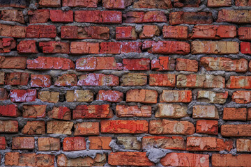 Old vintage red brick textured wall abstract background