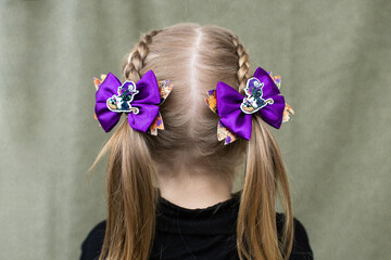 portrait of a girl with halloween hairpins in her hair, halloween party decoration concept