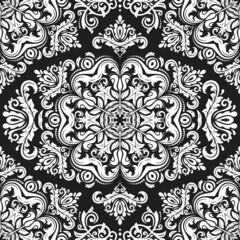 Orient vector classic dark pattern. Seamless abstract background with vintage elements. Black and white orient background. Ornament for wallpapers