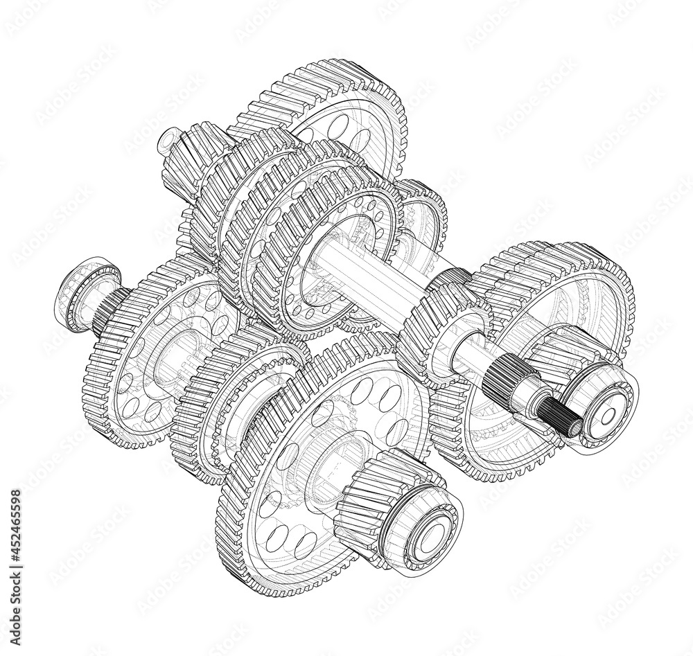Poster gearbox sketch. vector rendering of 3d