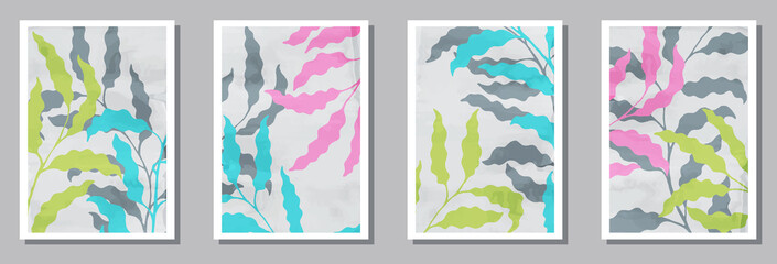 Botanical interior posters set. Summer branches with foliage.
