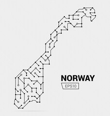 Abstract futuristic map of Norway. Electric circuit of the country. Vector illustration.	