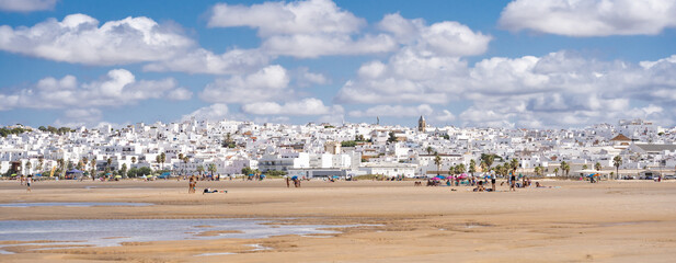 Beautiful view of the traditional white buildings of the Conil de la Frontera town in Cadiz, Spain
