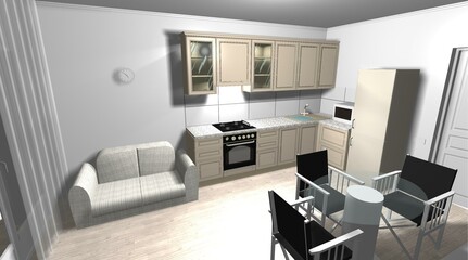 beige kitchen 3d render interior design modern furniture - 452467590