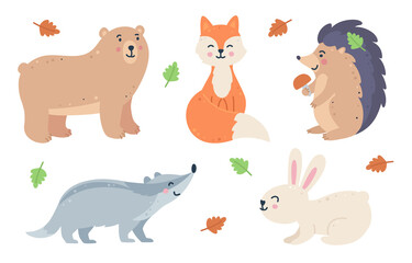 Forest animals childish set.