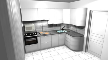 kitchen white 3d render interior design modern furniture - 452467716