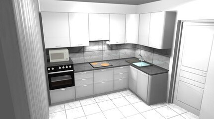 kitchen white 3d render interior design modern furniture - 452467727