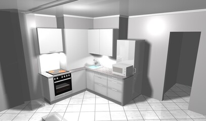 kitchen white 3d render interior design modern furniture - 452467974