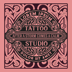 Tattoo logo with vintage ornaments. Layered
