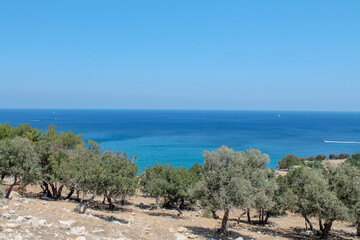 top view of the Mediterranean Sea. Seascape with turquoise clear water