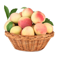 Peaches in basket isolated on a white background
