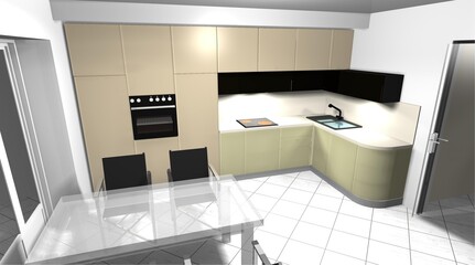 beige kitchen 3d render interior design modern furniture - 452468371
