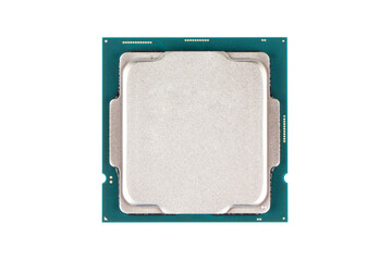 Top view computer processor isolated on white background. CPU. Central processor unit. Computer...