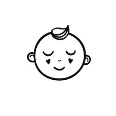 Baby logo. Vector logo with cute baby face. Linear black and white icon for children's products. 
