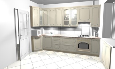 beige kitchen 3d render interior design modern furniture - 452468503