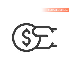Hand and dollar coin line vector icon. Pay or payment outline symbol, editable stroke.