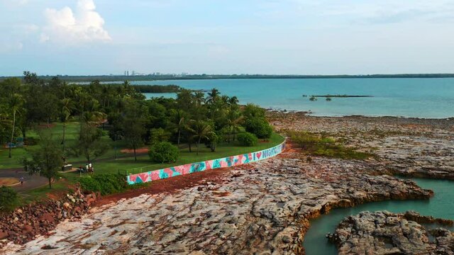 Townscape Of Nightcliff Suburb On The Rocky Beachfront In Darwin City, Northern Territory, Australia. aerial