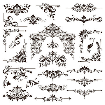 Ornamental design lace borders and corners Vector set art deco floral ornaments elements