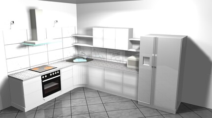 kitchen white 3d render interior design modern furniture - 452469165