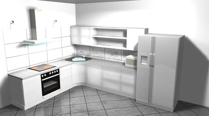 kitchen white 3d render interior design modern furniture - 452469170