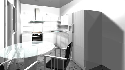 kitchen white 3d render interior design modern furniture - 452469184