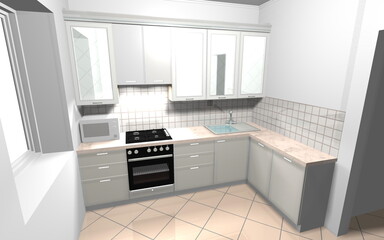 kitchen white 3d render interior design modern furniture - 452469531