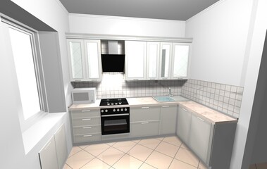 kitchen white 3d render interior design modern furniture - 452469534