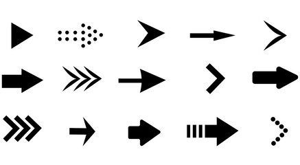 Arrows icons set. Collection of black pointers and cursors. Go down, up, left to right. Simple signs, flat design.Isolated on white background. Vector image
