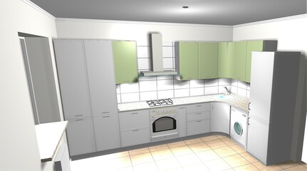 green kitchen 3d render interior design modern furniture - 452469985