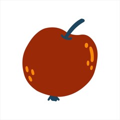 Hand drawn red apple in cartoon childish style. Vector illustration of healthy autumn food full of vitamins for baby apparel, textile and product design, wallpaper, wrapping paper, card, scrapbooking
