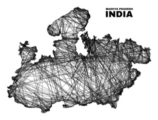 Wire frame irregular mesh Madhya Pradesh State map. Abstract lines are combined into Madhya Pradesh State map. Wire frame flat network in vector format.