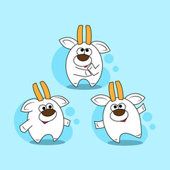 character in different poses, different emotions of the goat, the goat is happy, the animal is thinking, blank for decorating children's products