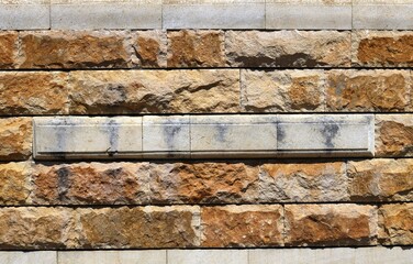 a combined surface of blocks of different stones, a combination of brick and marble in the decoration of the facade or fence, a stone block light background in natural lighting